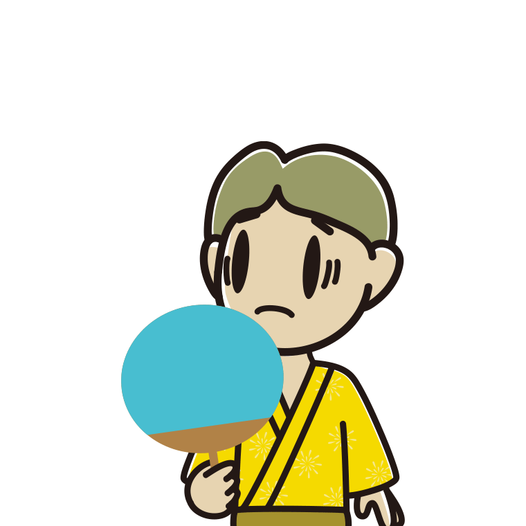 夕涼みで困る小学生男子のイラスト【色あり、背景なし】透過PNG