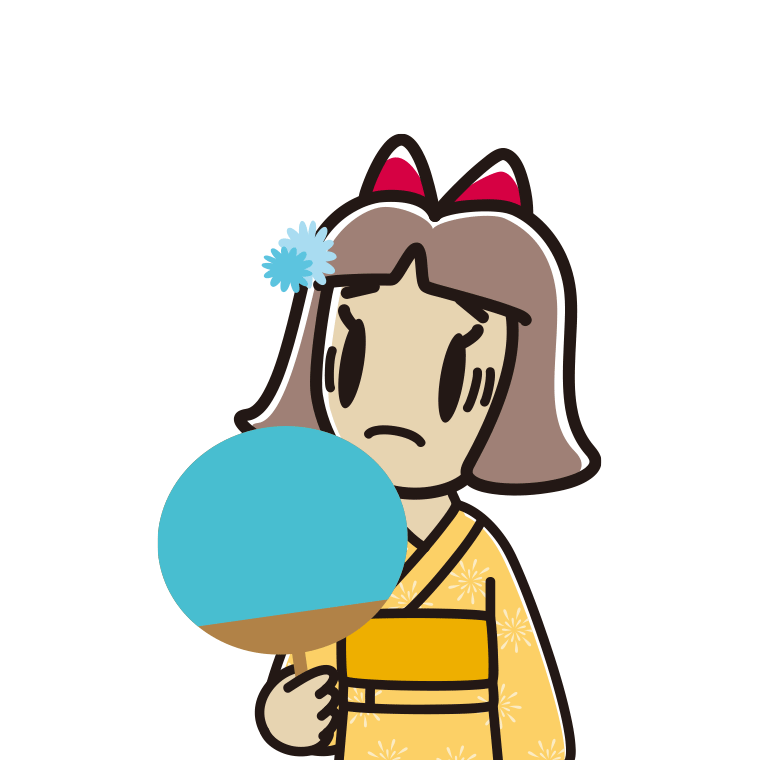 夕涼みで困る小学生女子のイラスト【色あり、背景なし】透過PNG