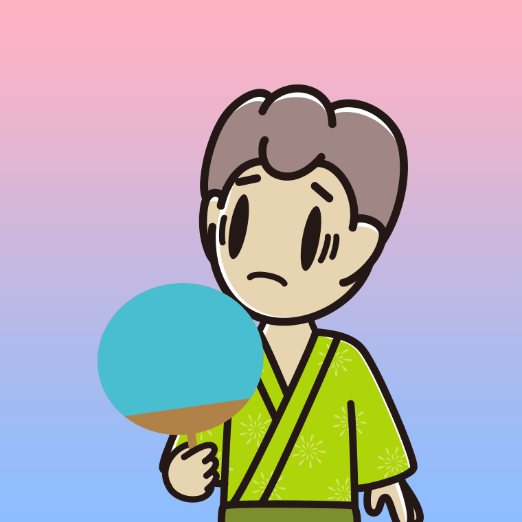 夕涼みで困る男子中学生のイラスト【色、背景あり】PNG