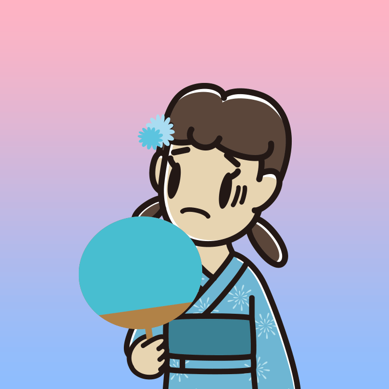 夕涼みで困る女子中学生のイラスト【色、背景あり】PNG