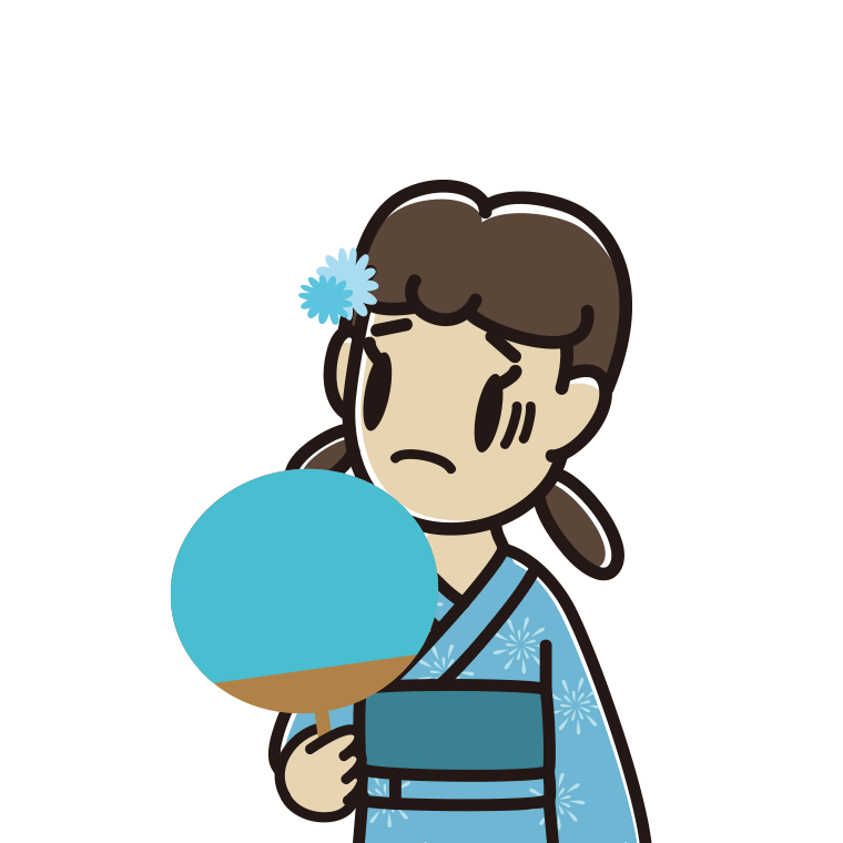 夕涼みで困る女子中学生のイラスト【色あり、背景なし】透過PNG
