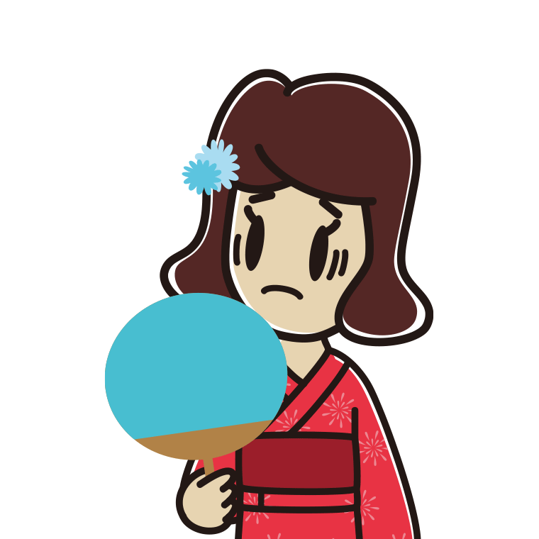 夕涼みで困る女子高校生のイラスト【色あり、背景なし】透過PNG