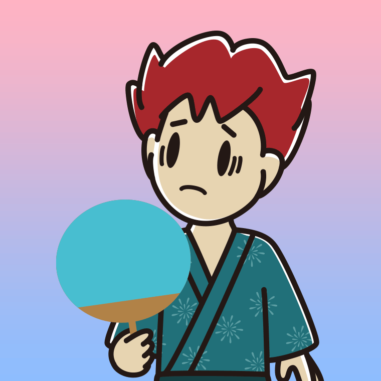 夕涼みで困る男子大学生のイラスト【色、背景あり】PNG