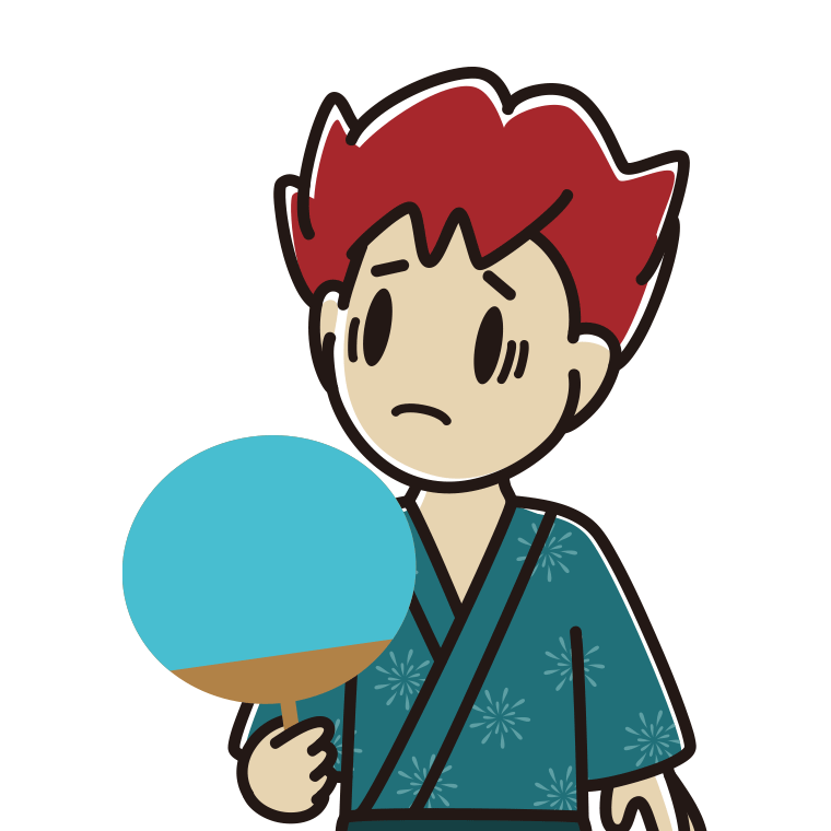 夕涼みで困る男子大学生のイラスト【色あり、背景なし】透過PNG