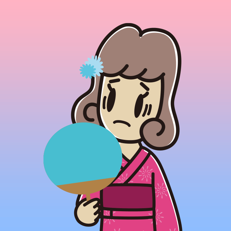 夕涼みで困る女子大学生のイラスト【色、背景あり】PNG
