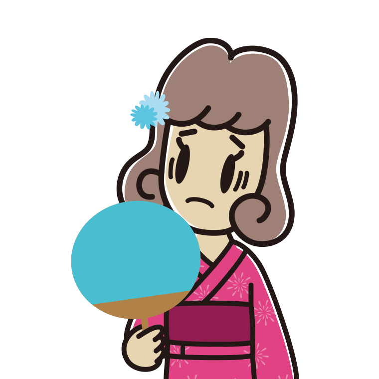 夕涼みで困る女子大学生のイラスト【色あり、背景なし】透過PNG