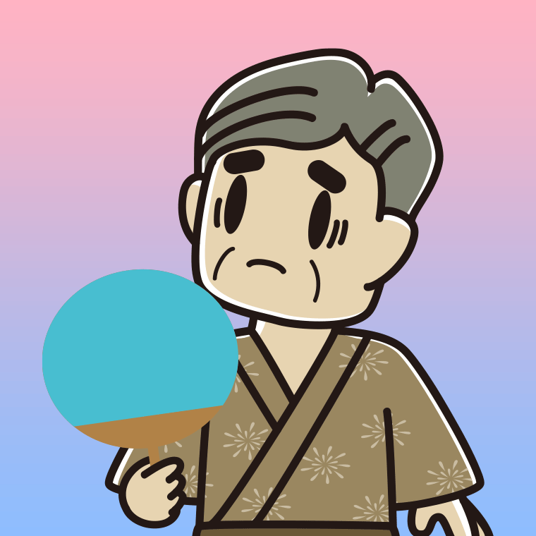 夕涼みで困るおじさんのイラスト【色、背景あり】PNG