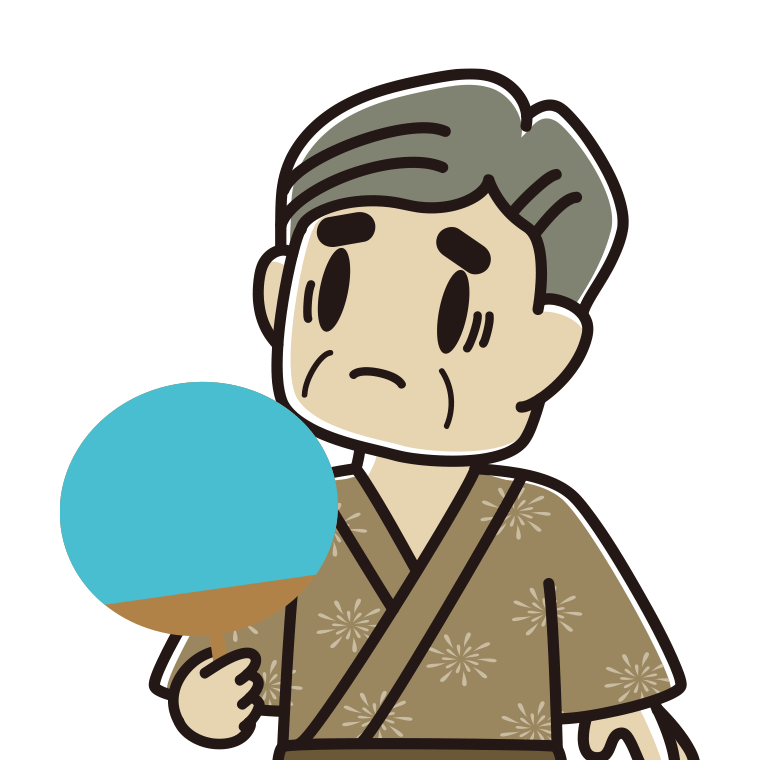 夕涼みで困るおじさんのイラスト【色あり、背景なし】透過PNG