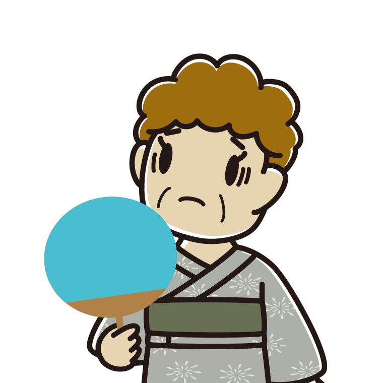 夕涼みで困るおばさんのイラスト【色あり、背景なし】透過PNG