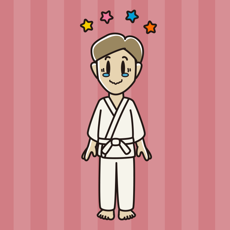 ジーンとする道着の男性のイラスト【色、背景あり】PNG