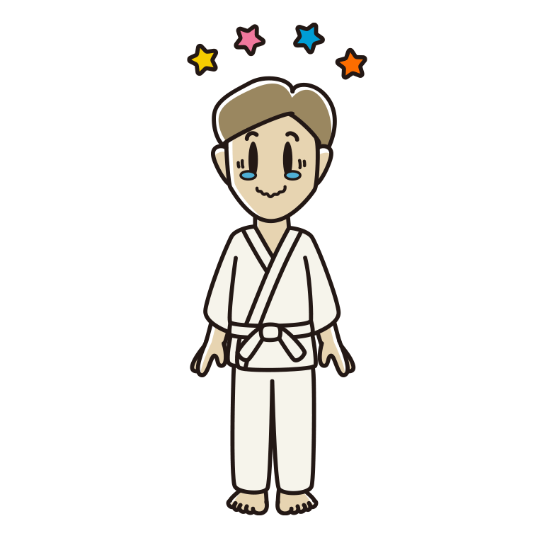 ジーンとする道着の男性のイラスト【色あり、背景なし】透過PNG
