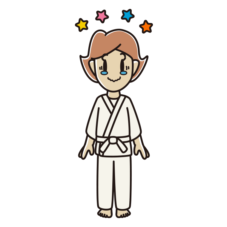 ジーンとする道着の女性のイラスト【色あり、背景なし】透過PNG