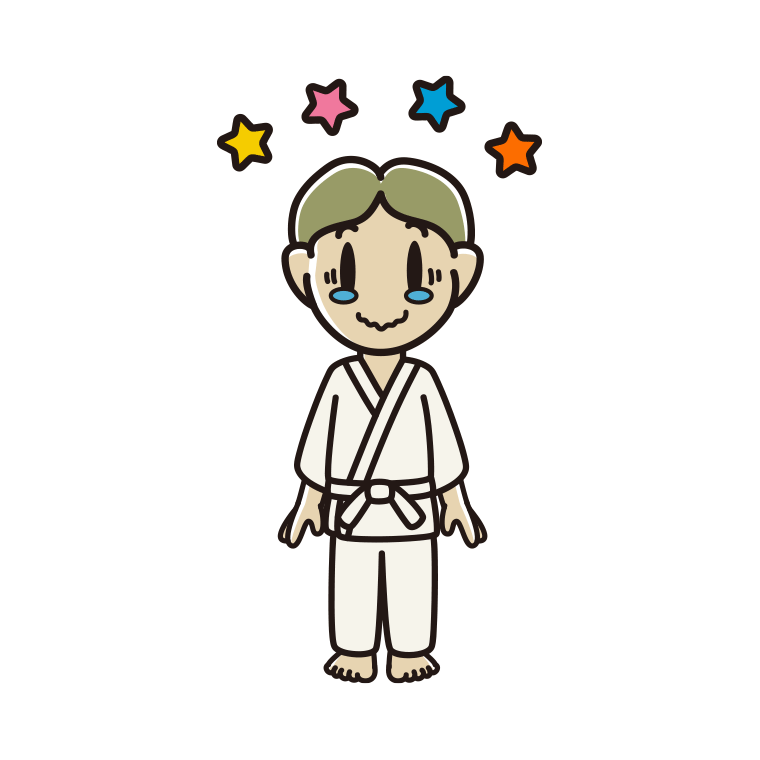 ジーンとする道着の小学生男子のイラスト【色あり、背景なし】透過PNG