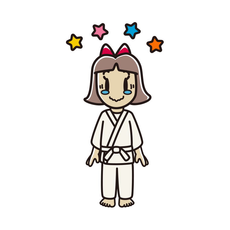 ジーンとする道着の小学生女子のイラスト【色あり、背景なし】透過PNG