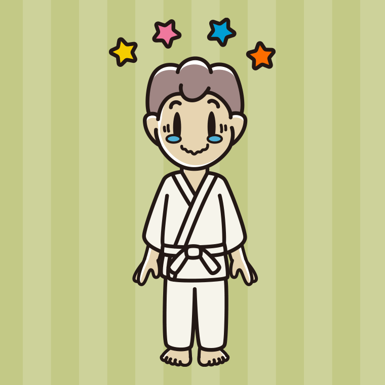 ジーンとする道着の男子中学生のイラスト【色、背景あり】PNG