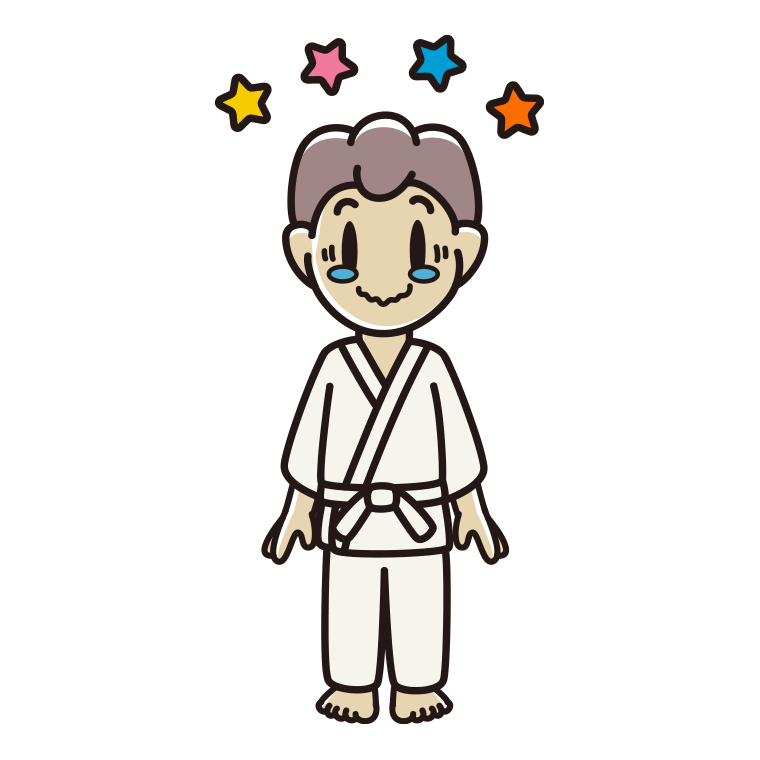 ジーンとする道着の男子中学生のイラスト【色あり、背景なし】透過PNG