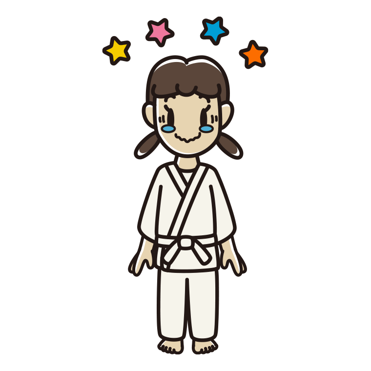ジーンとする道着の女子中学生のイラスト【色あり、背景なし】透過PNG