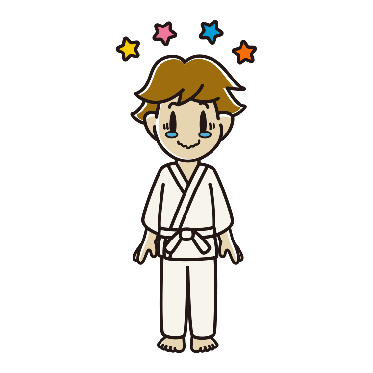 ジーンとする道着の男子高校生のイラスト【色あり、背景なし】透過PNG