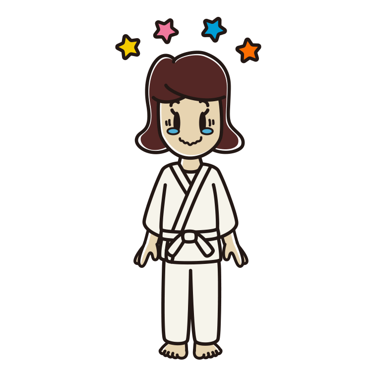 ジーンとする道着の女子高校生のイラスト【色あり、背景なし】透過PNG
