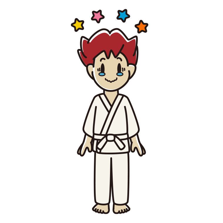 ジーンとする道着の男子大学生のイラスト【色あり、背景なし】透過PNG