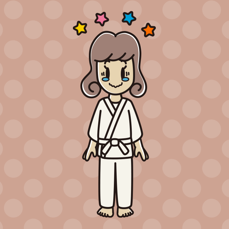 ジーンとする道着の女子大学生のイラスト【色、背景あり】PNG