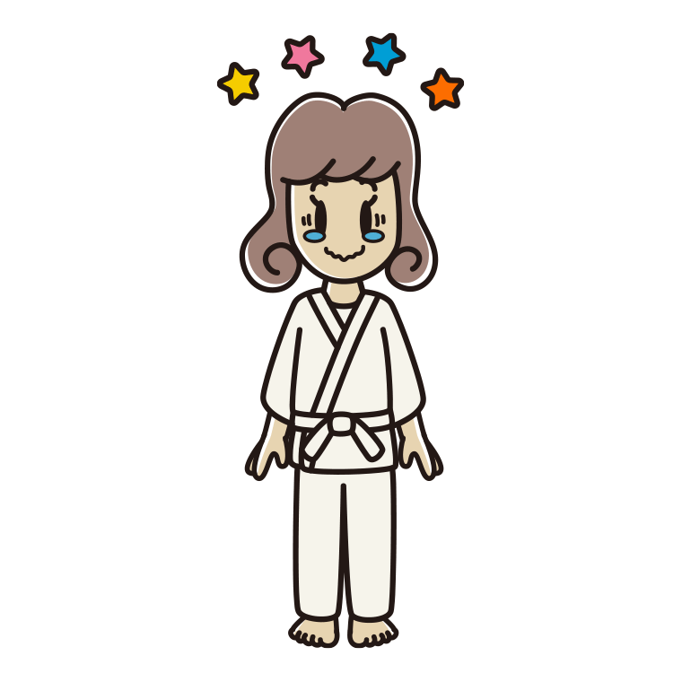 ジーンとする道着の女子大学生のイラスト【色あり、背景なし】透過PNG