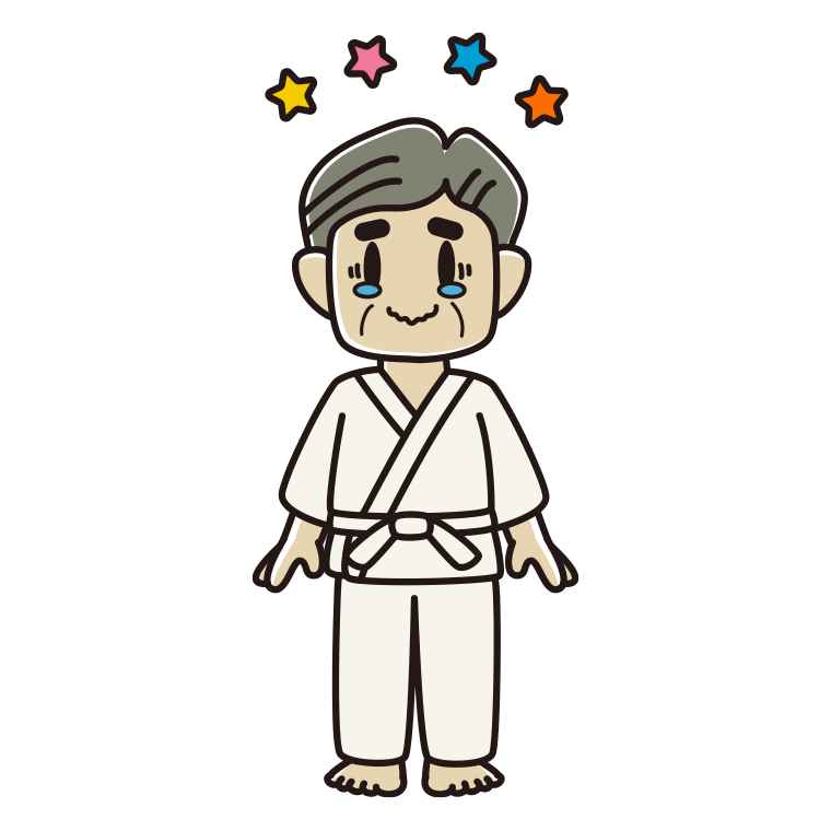 ジーンとする道着のおじさんのイラスト【色あり、背景なし】透過PNG