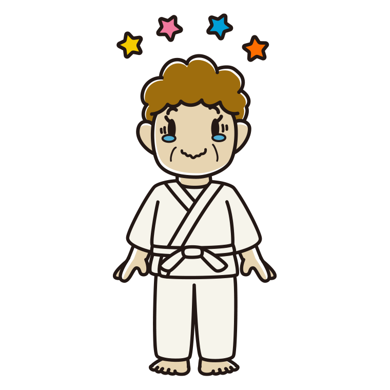 ジーンとする道着のおばさんのイラスト【色あり、背景なし】透過PNG
