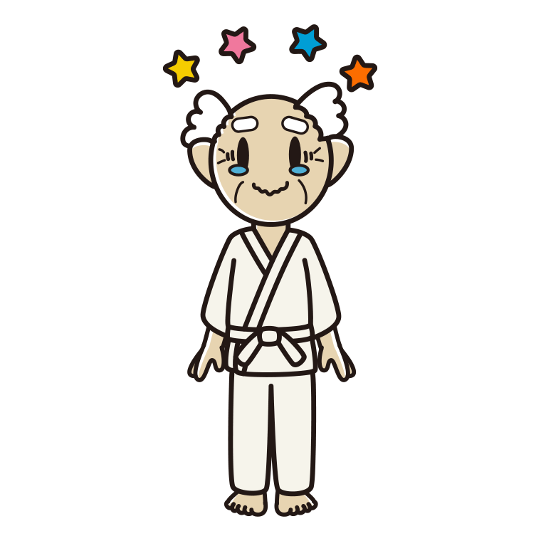 ジーンとする道着のおじいさんのイラスト【色あり、背景なし】透過PNG