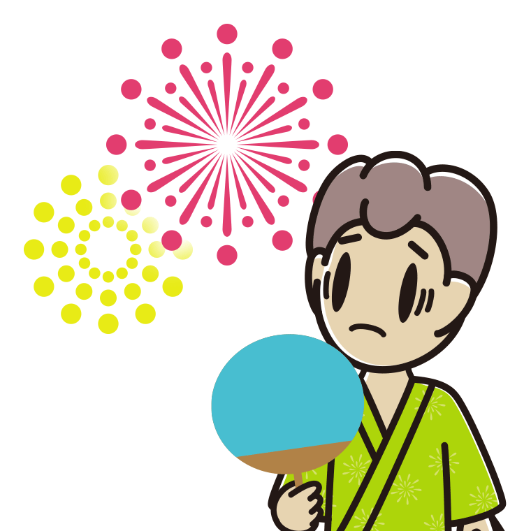 花火を見て困る男子中学生のイラスト【色あり、背景なし】透過PNG