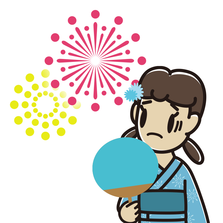花火を見て困る女子中学生のイラスト【色あり、背景なし】透過PNG