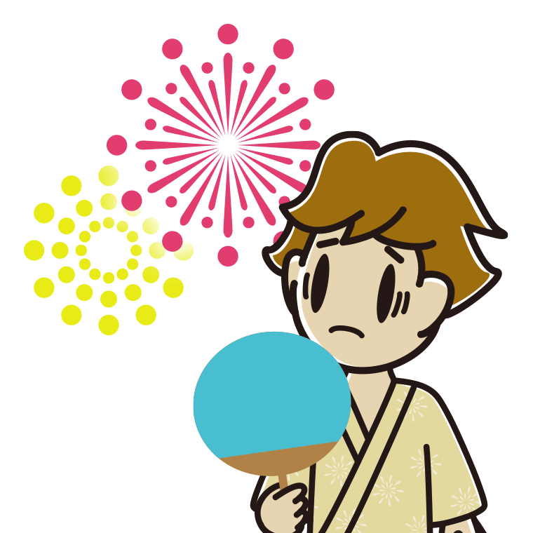 花火を見て困る男子高校生のイラスト【色あり、背景なし】透過PNG