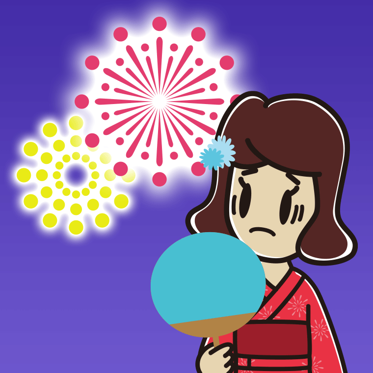 花火を見て困る女子高校生のイラスト【色、背景あり】PNG