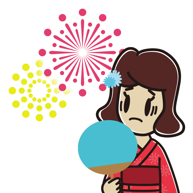 花火を見て困る女子高校生のイラスト【色あり、背景なし】透過PNG