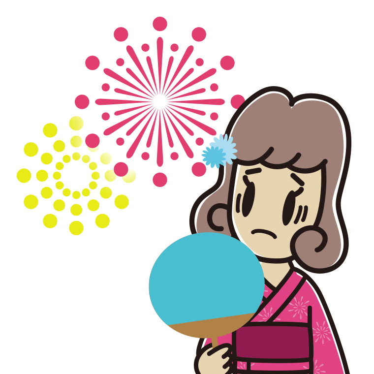 花火を見て困る女子大学生のイラスト【色あり、背景なし】透過PNG