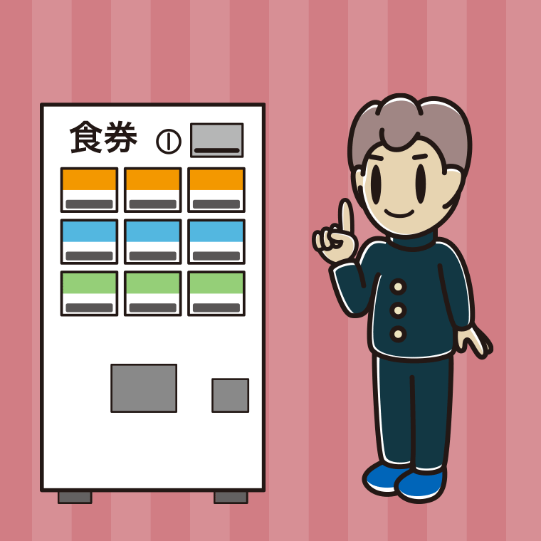券売機で食券を買う男子中学生のイラスト【色、背景あり】PNG