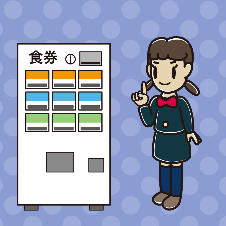 券売機で食券を買う女子中学生のイラスト【色、背景あり】PNG