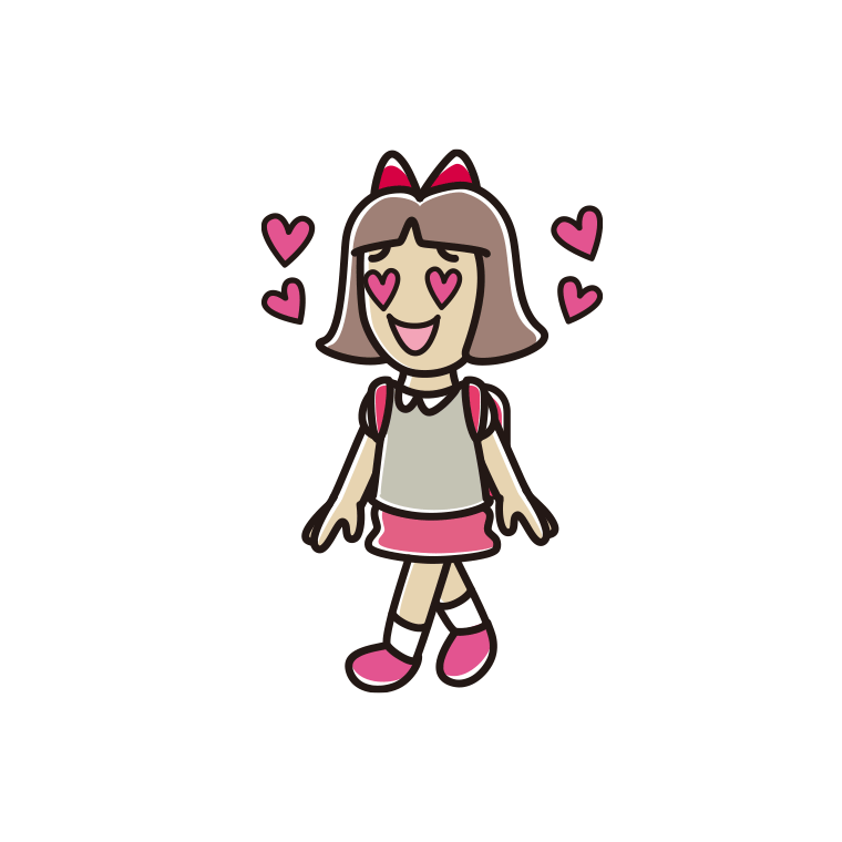 通学中に目がハートになる小学生女子のイラスト【色あり、背景なし】透過PNG