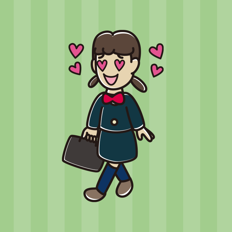 通学中に目がハートになる女子中学生のイラスト【色、背景あり】PNG