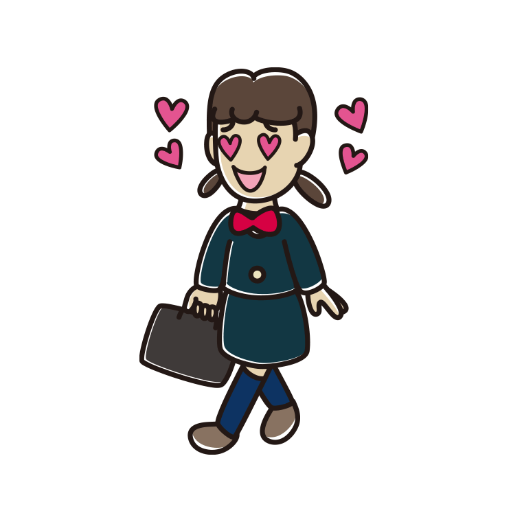 通学中に目がハートになる女子中学生のイラスト【色あり、背景なし】透過PNG