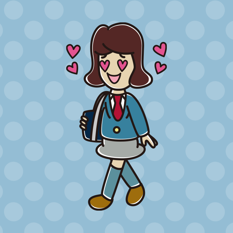 通学中に目がハートになる女子高校生のイラスト【色、背景あり】PNG