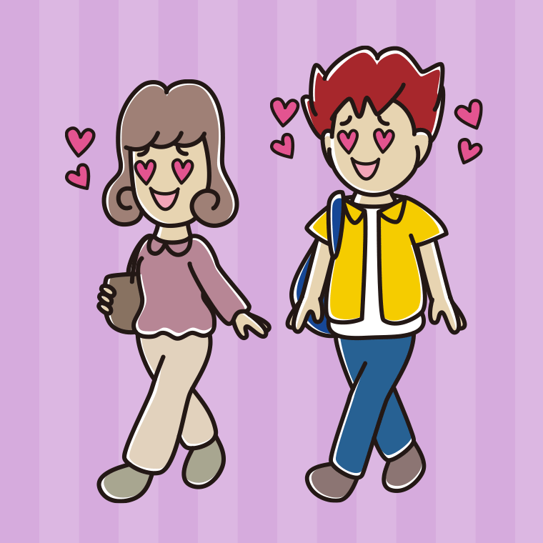 通学中に目がハートになる大学生のイラスト【色、背景あり】PNG