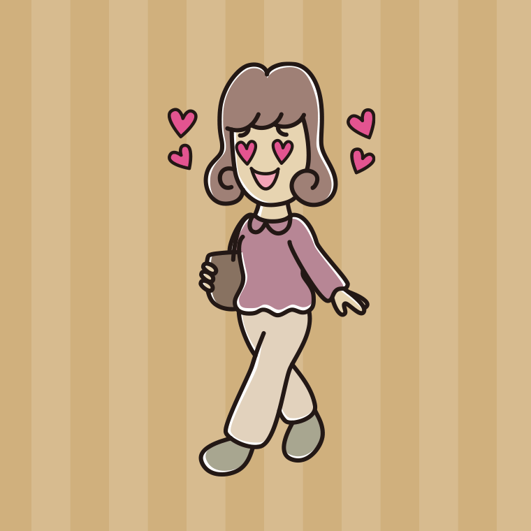 通学中に目がハートになる女子大学生のイラスト【色、背景あり】PNG