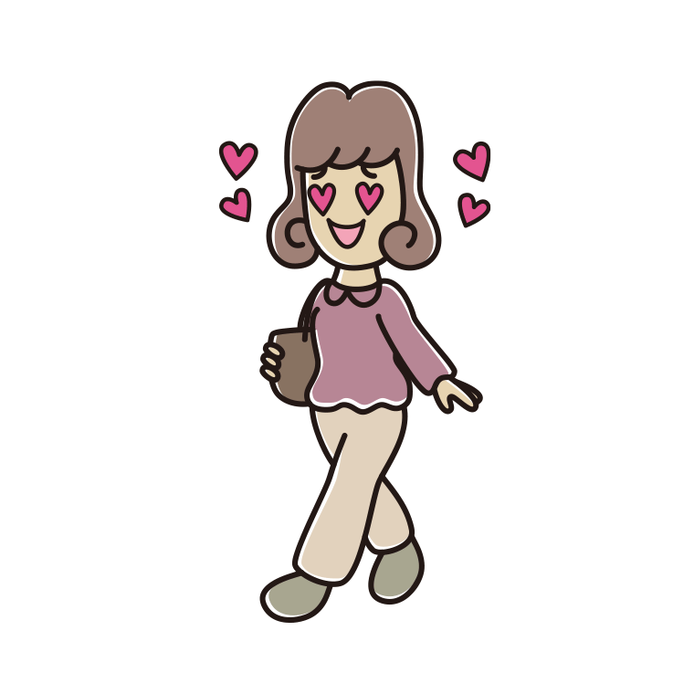 通学中に目がハートになる女子大学生のイラスト【色あり、背景なし】透過PNG