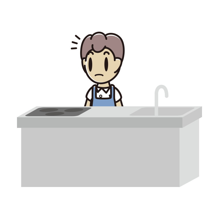 キッチンで何かに気付く男子中学生のイラスト【色あり、背景なし】透過PNG