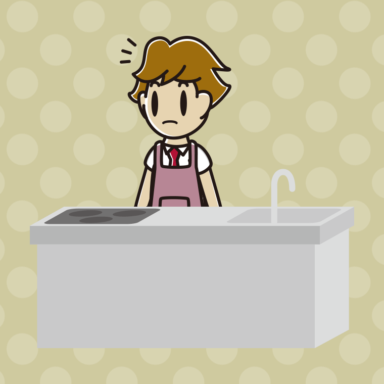 キッチンで何かに気付く男子高校生のイラスト【色、背景あり】PNG