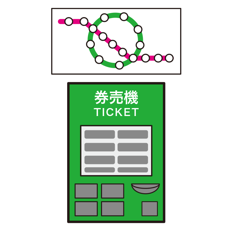 駅の券売機のイラスト【色あり、背景なし】透過PNG