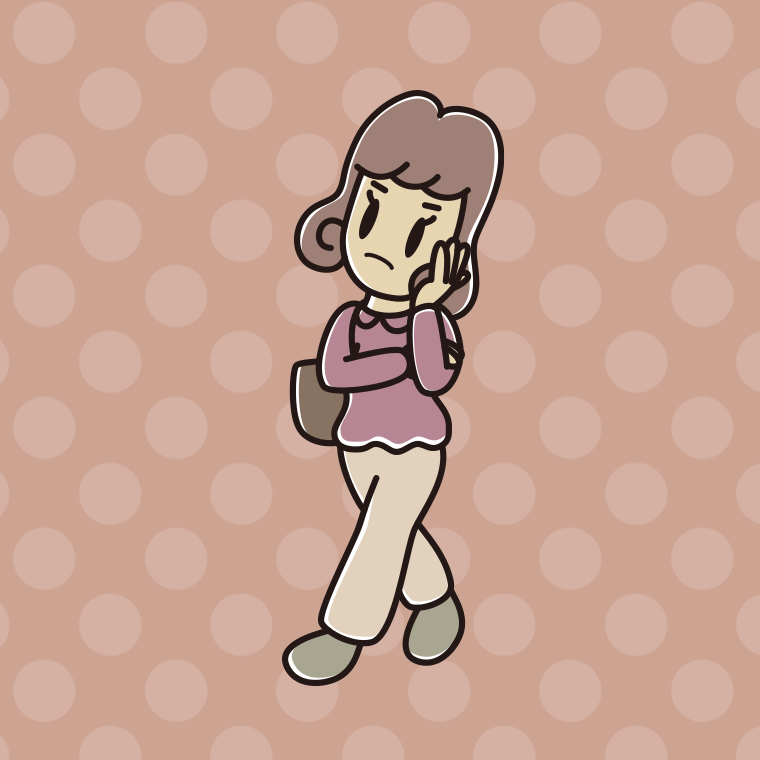 通学中に考える女子大学生のイラスト【色、背景あり】PNG