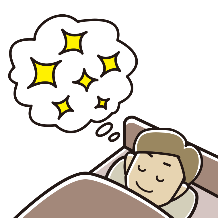 いい夢を見ている男性のイラスト【色あり、背景なし】透過PNG