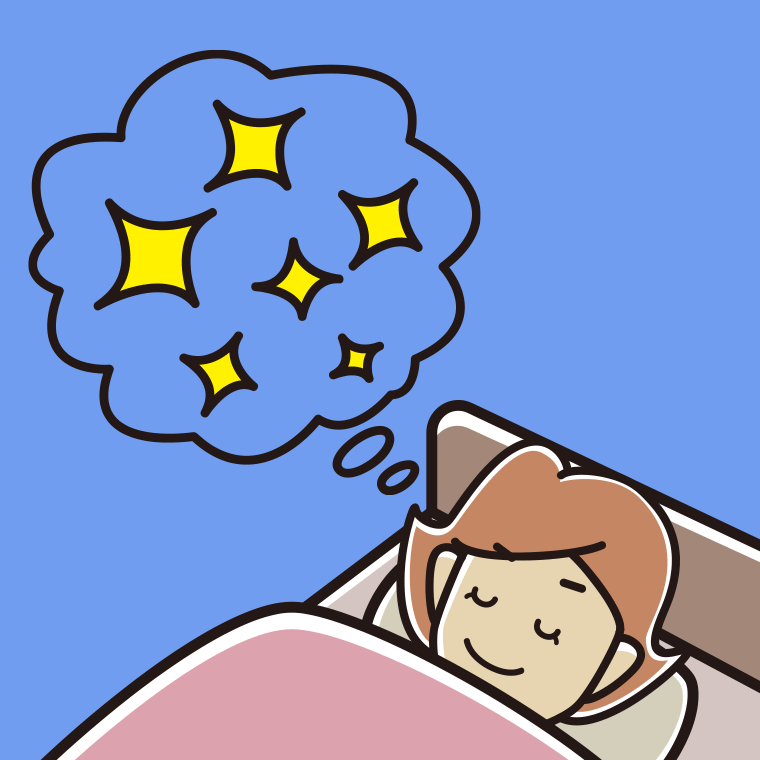 いい夢を見ている女性のイラスト【色、背景あり】PNG